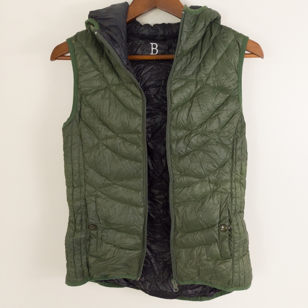 B by Bernardo Green Hooded Puffer Vest Size Small